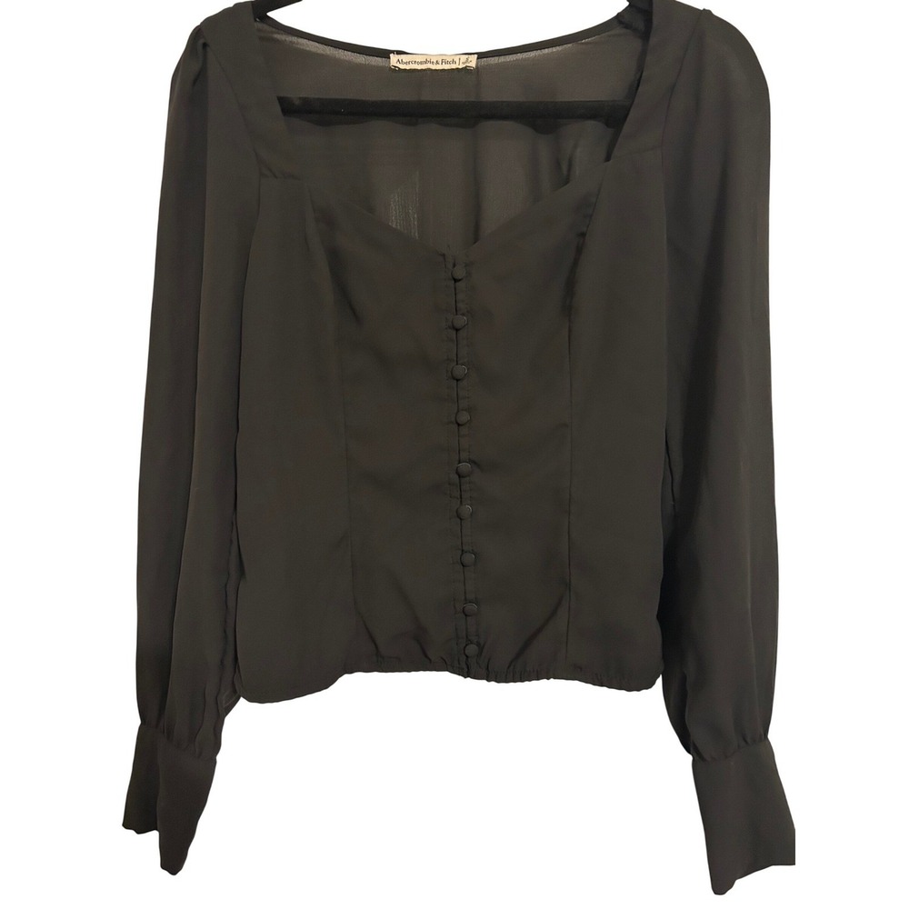 Abercrombie & Fitch Black Long Sleeve Button Detail Blouse Sweetheart Neck Small